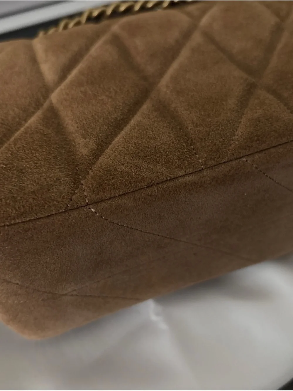 Pillow Tabby 26… Coach Quilted Suede Shoulder Bag in Camel with Gold Hardware
